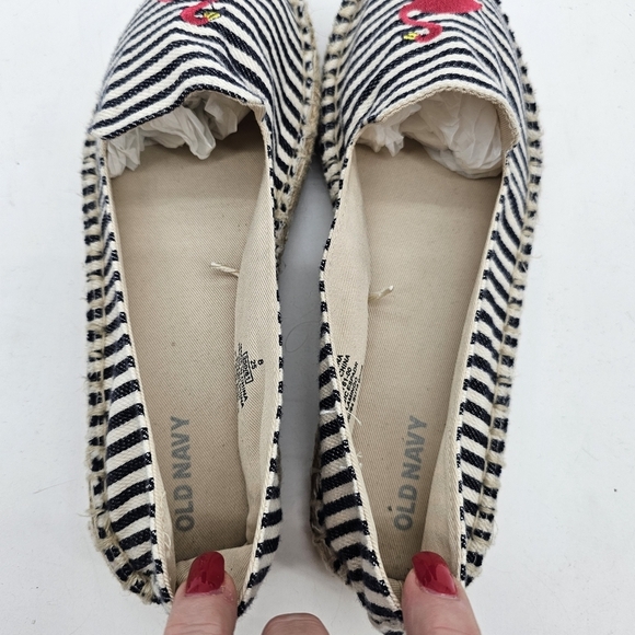 Old Navy Flamingo Chambray Stripe Canvas Espaddilles Womens Size 8 Nwot - Picture 5 of 8